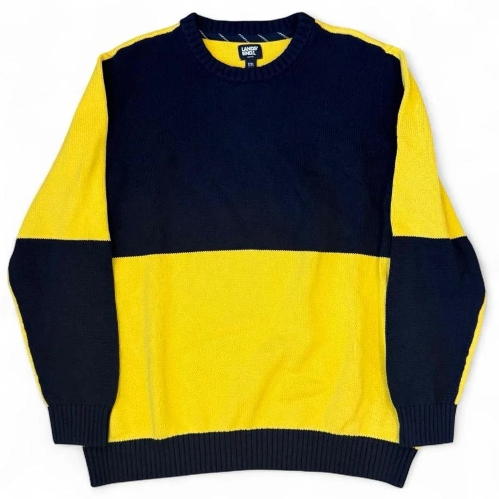 Lands End Drifter Knit Sweatshirt Men's Size XXL Colorblock Pullover Sweater